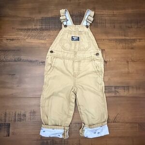 OshKosh‎ B'gosh Kids Tan Dinosaur Print Lined Overalls Size 24M